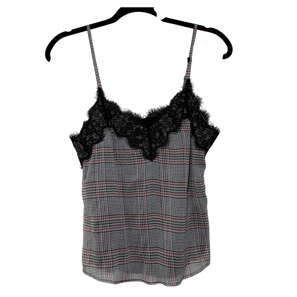 Abercrombie & Fitch Plaid Lace Trim Cami Tank Top Gray Red Black Small Y2K